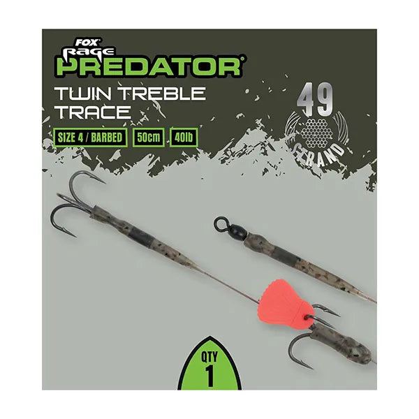 Fox Rage Predator Twin Treble Trace Barbed