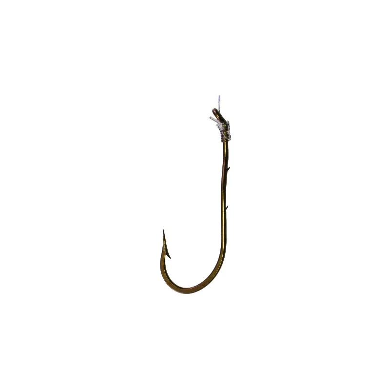 Snelled Hook, Size 10, ForgedSpear Point, 2 Sliced Shank, Down Eye, Bronze, 5Per Pack, 5PK