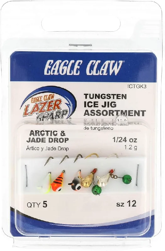 Eagle Claw Lazer Tungsten Ice Jig Kit, Assorted Colors, 5 Pk